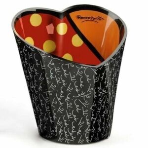 NIB Romero Britto Glass Heart Shaped Wine Champagne Bucket or Vase #331662